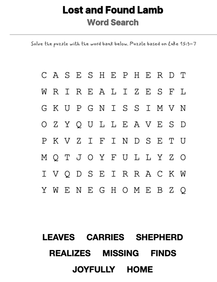 Parable of the Lost Sheep word-search